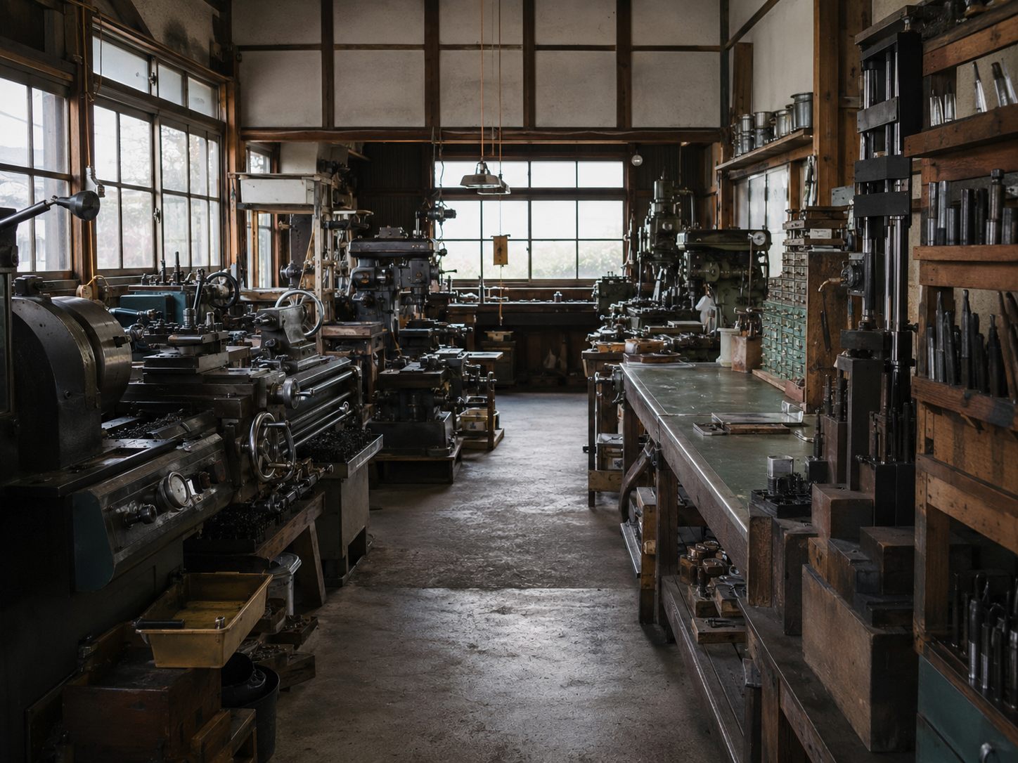 地域の町工場に並ぶ工作機械