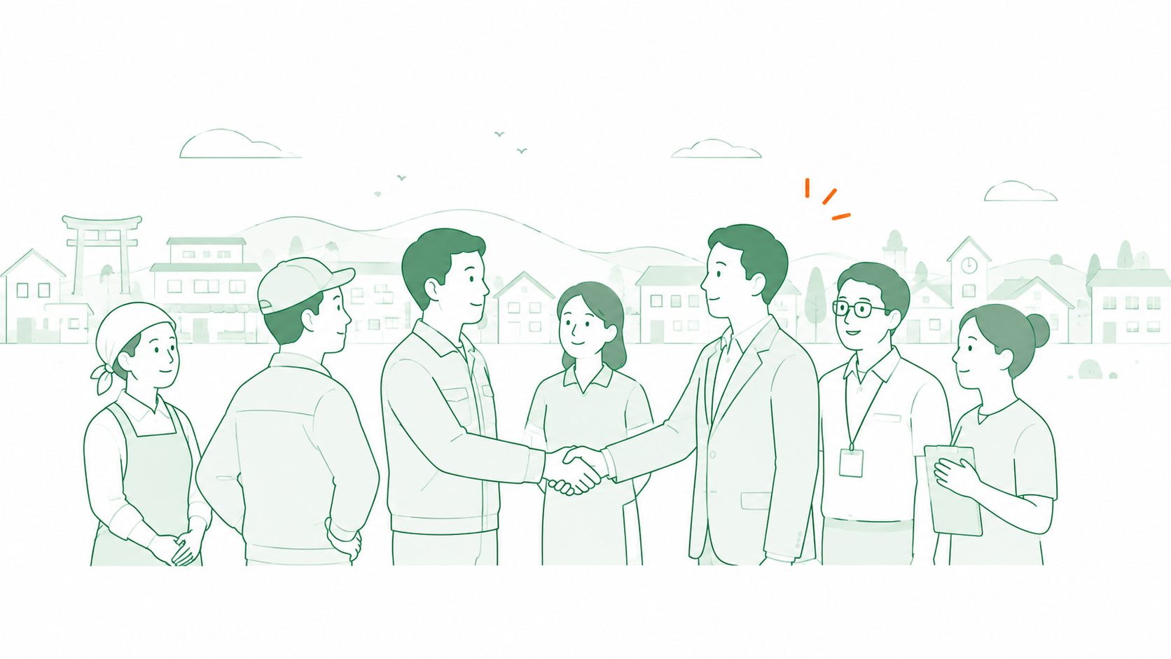 地域の会社をつなぐパートナーのイラスト